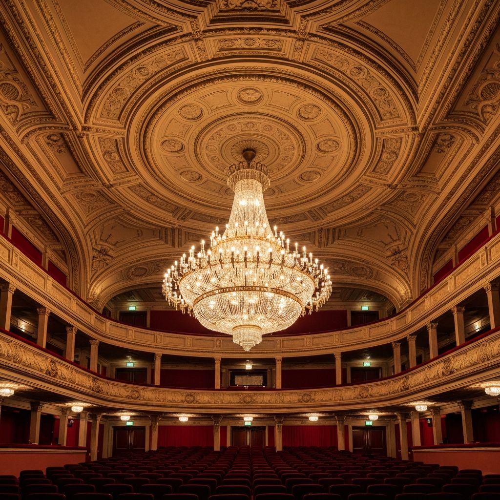 Main auditorium with spectacular crystal chandelier and ornate ceiling